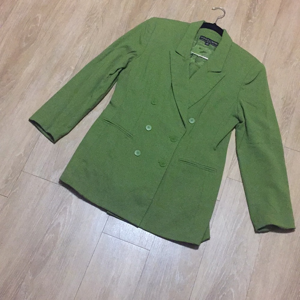 Green Double Breasted Skirt Suit